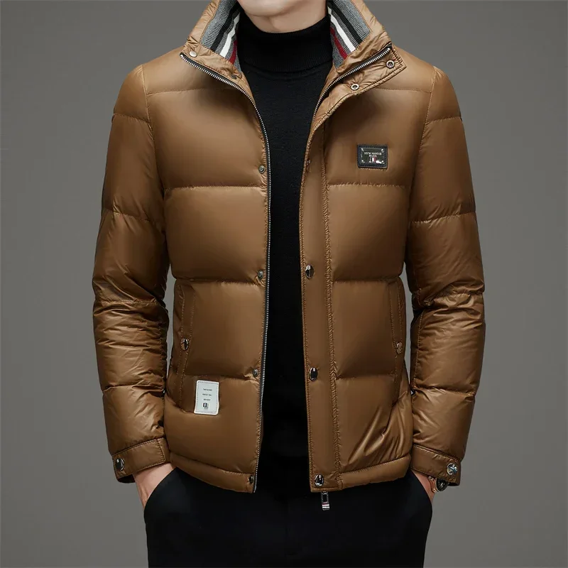 Winter New High-end Down Jacket 2024 Men\'s White Duck Down Short Thick Casual Trend Bright Thick Coat Stand Collar Jack