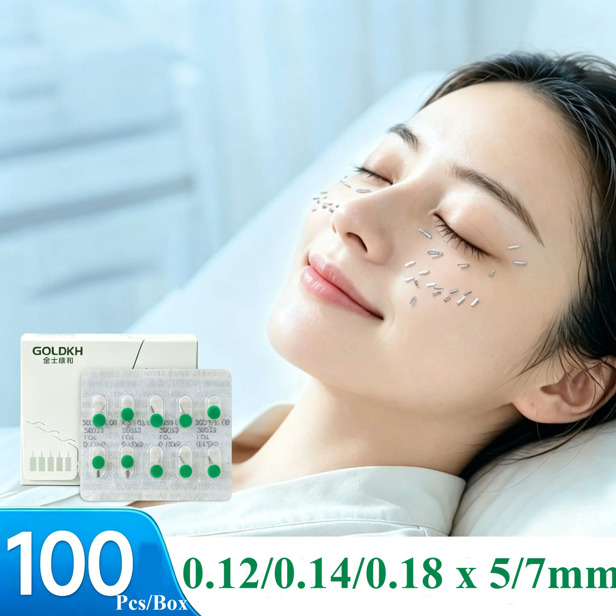 100Pcs Disposable Sterile Intradermal Acupuncture Needles Facial Beauty Flat Axis Ear Acupuncture Needle 0.12/0.15/0.18 x 5mm