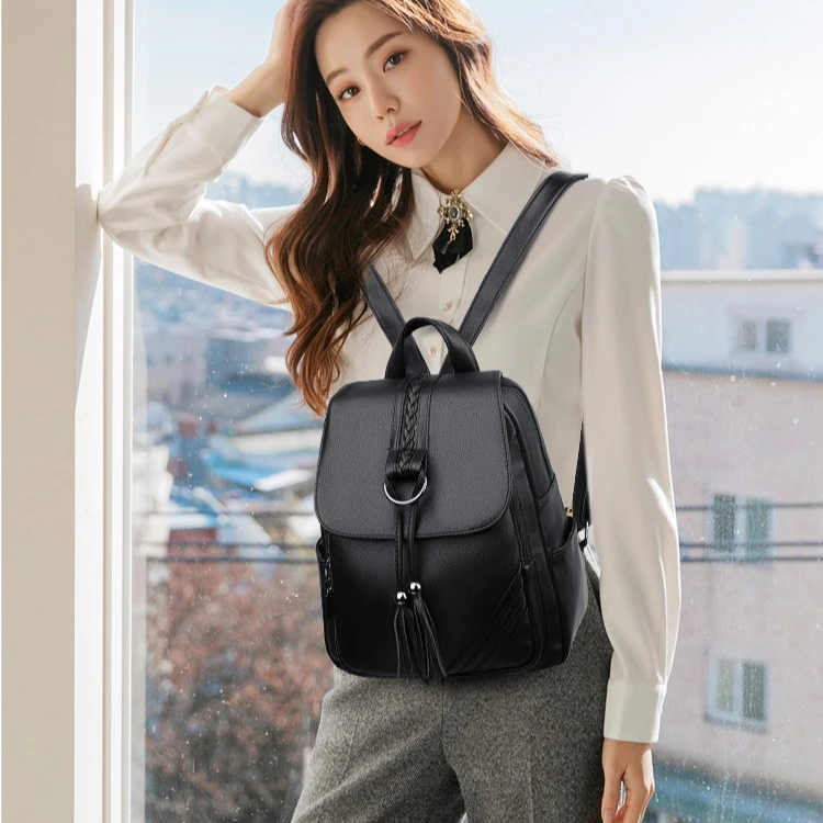Genuine leather waterproof women's backpack, multi-functional flip cover, multi-pocket, large-capacity travel bag