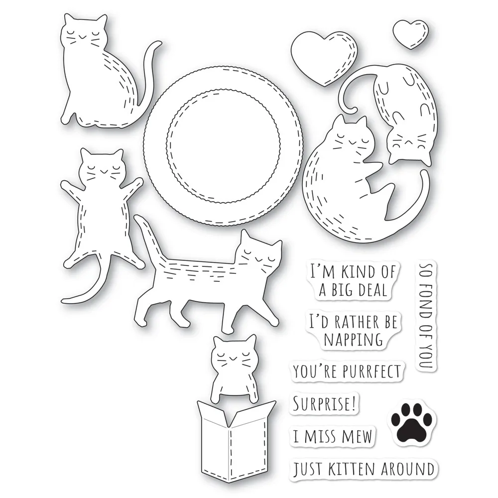 

Whittle Adorable Kitty Cutting Dies and Clear Stamps for New Arrivals 2022 Scrapbooking Decoration Frame Card Craft Supplies