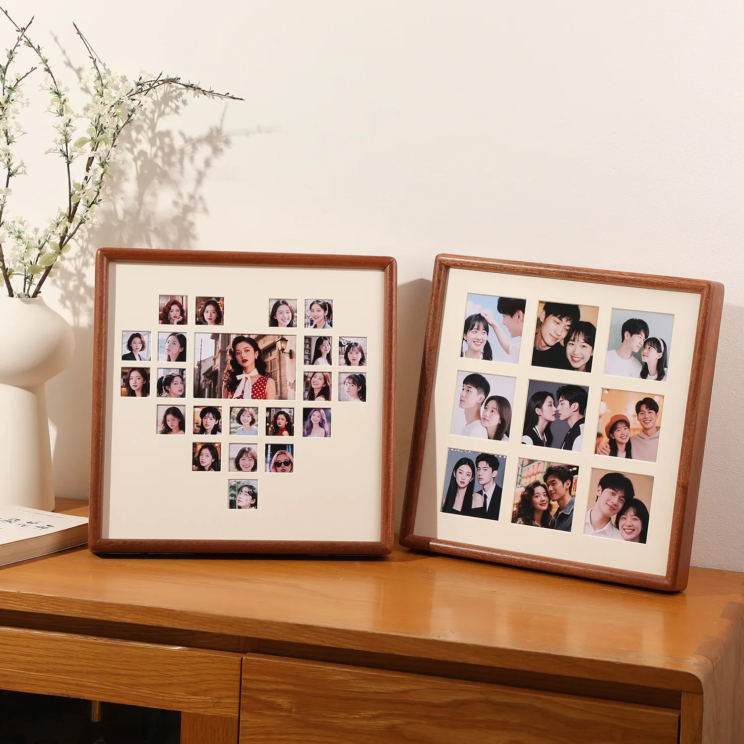 30X30cm Sapele Photo Frame Display Stand for DIY Grid Couple Wedding High-grade Wood Picture Frame Home Desktop Decor Gift