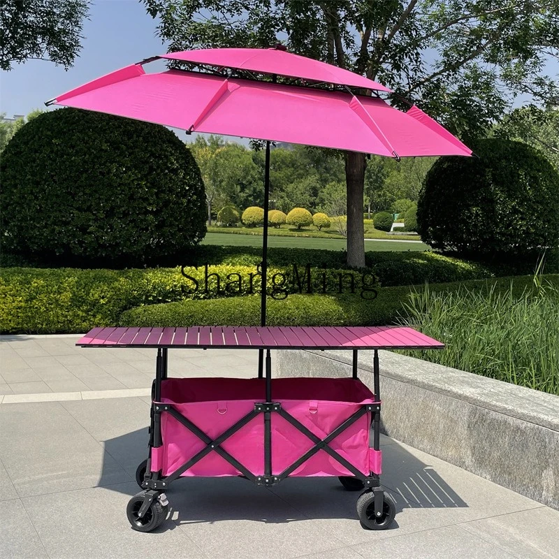 CLstall trolley with parasol lift folding table board awning camping snack cart
