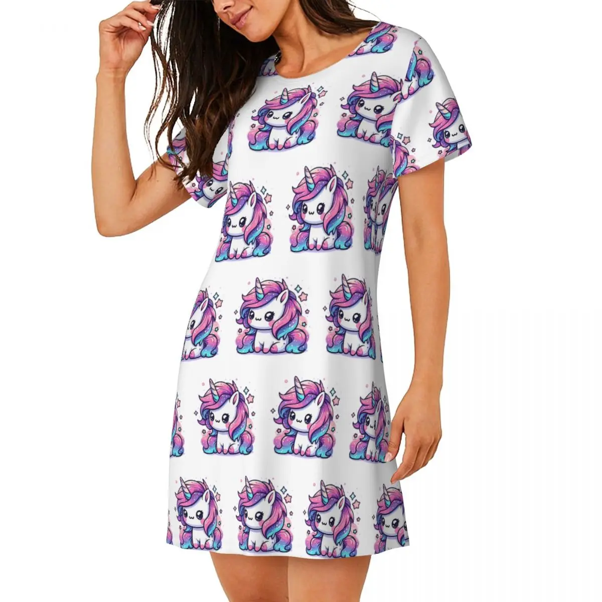 Custom Sparkle Unicorn Magic Short Sleeves Nightdress For Sleeping Sleepshirts Women Short Sleeve Nightgowns Soft Pajama Dress
