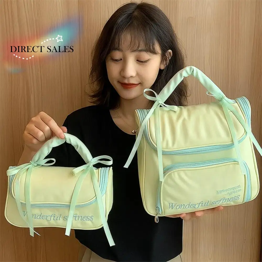 

PU Leather Women's Makeup Bag Waterproof Ballet Style Bowknot Cosmetic Bag Handheld Handbag Washing Storage Bag Travel