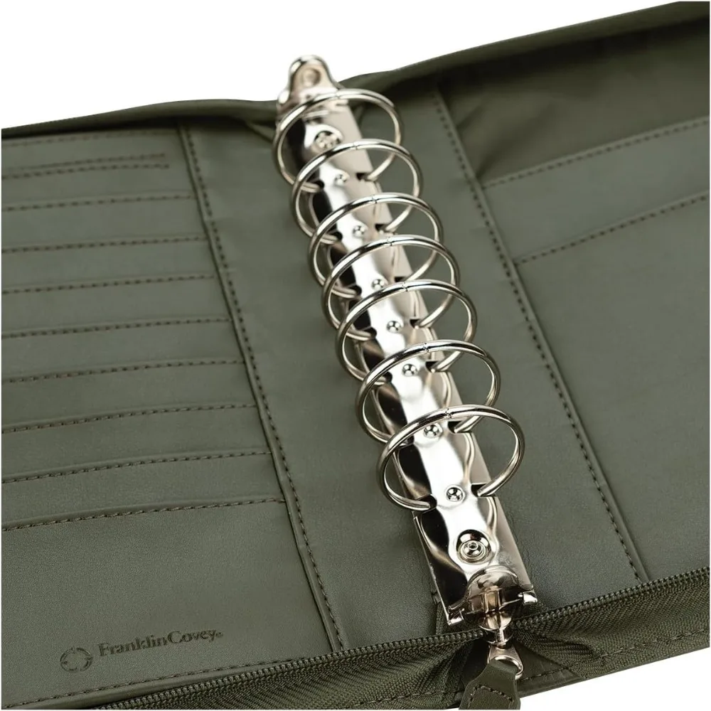 Leather Zipper Binder for Planners - Classic Olive, FranklinCovey Signature Ring-Bound Organizer