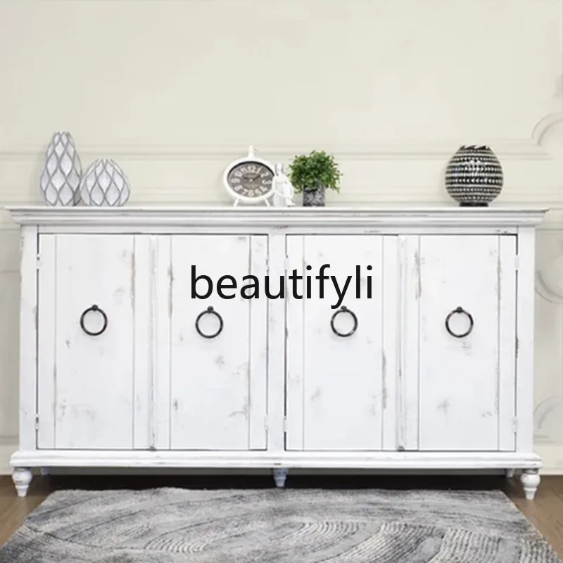 

American Style Solid Wood Sideboard Vintage High-End Custom Distressed Entryway Cabinet Living Room Furniture Storage