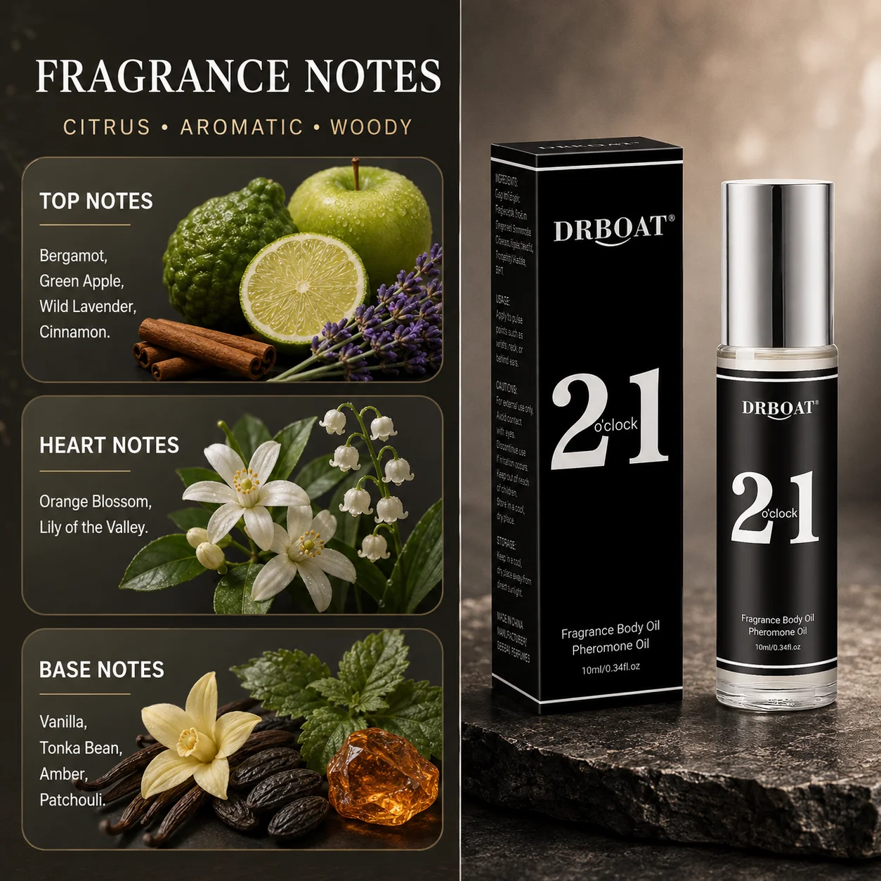 Fragrance-Oils Perfume - 남성용 롤온 향수 오일, 시트러스 우디