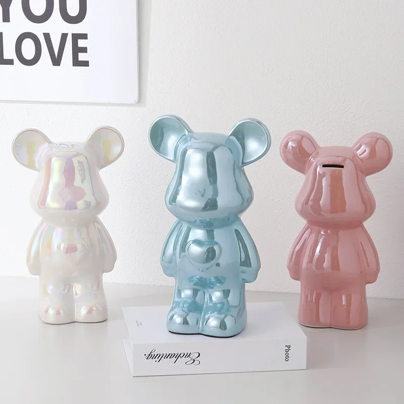 Electroplated Ceramic Bear Animal Ornaments Living Room Decoration Ceramic Animal Figurines Piggy Bank Art Decorated Figurines