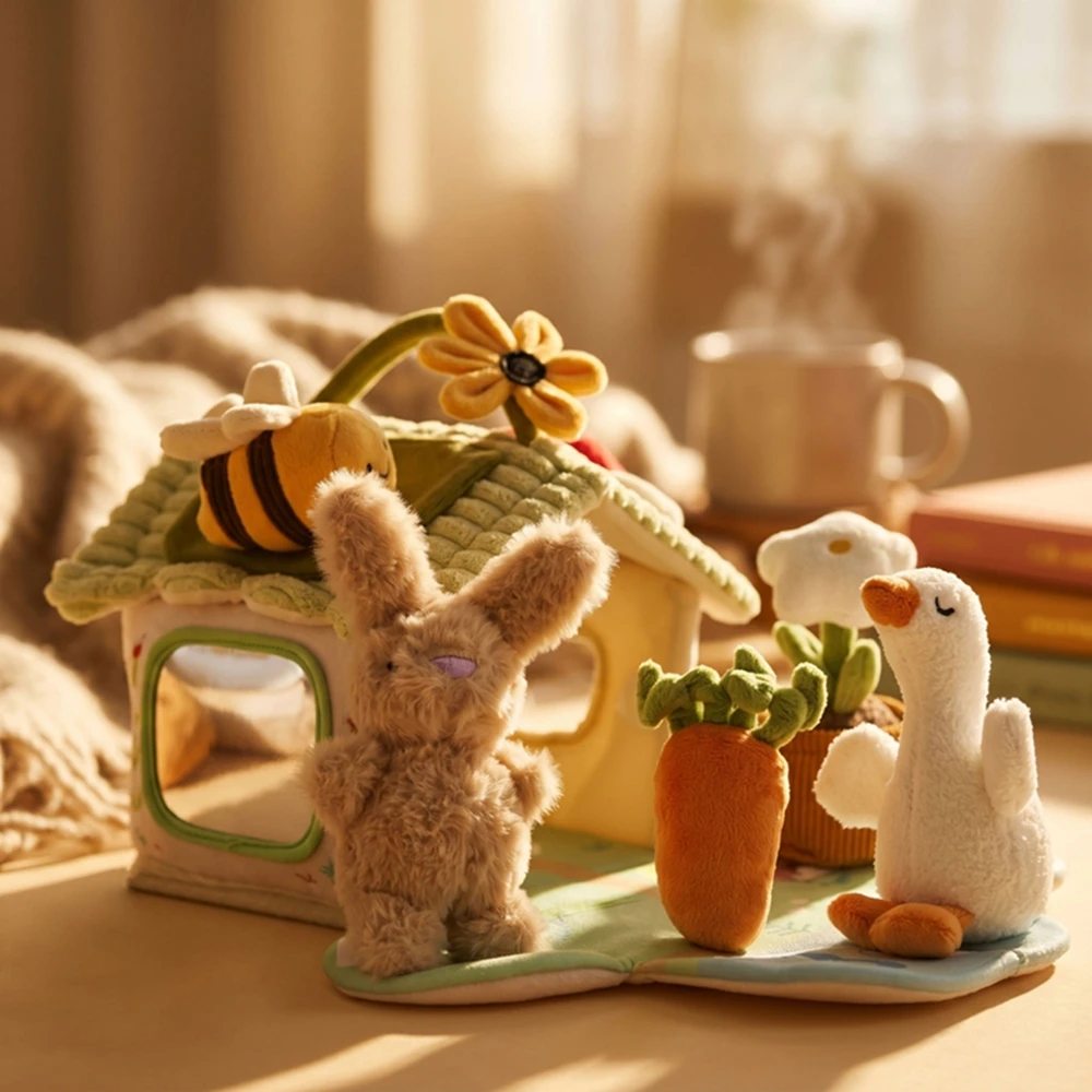 モンテッソーリおもちゃ-ベビーコットンぬいぐるみ動物シミュレーション農場セット-心を落ち着かせるアクティビティボックス-乳幼児の感覚と微細運動能力の発達