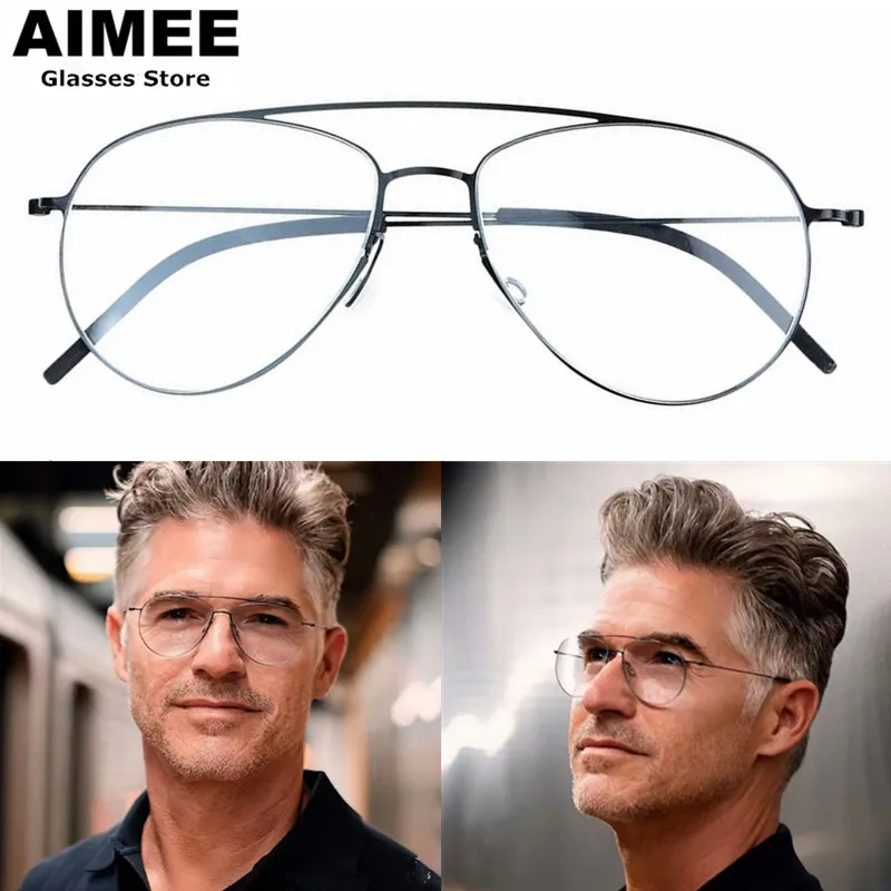 High Quality Titanium Screwless Glasses Frame 5507 Denmark Brand Men's Pilot Ultralight Eyeglasses Women Double-Beam Design Gafa