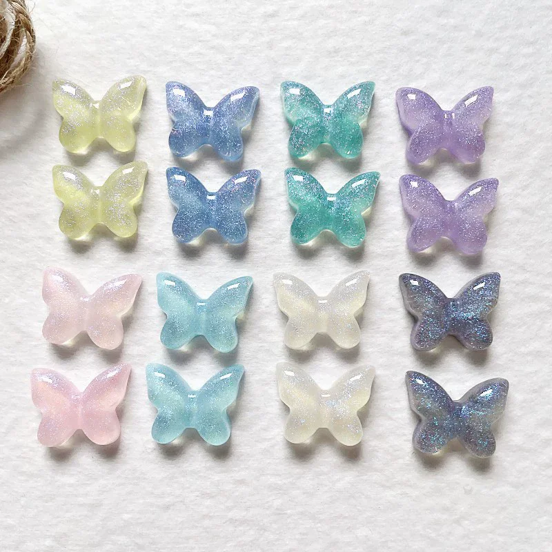 20Pcs Color Glitter Butterfly Resin Patch DIY Hairpin Jewelry Earring Clothing Patch Material Accessory Scrapbooking Phone Decor