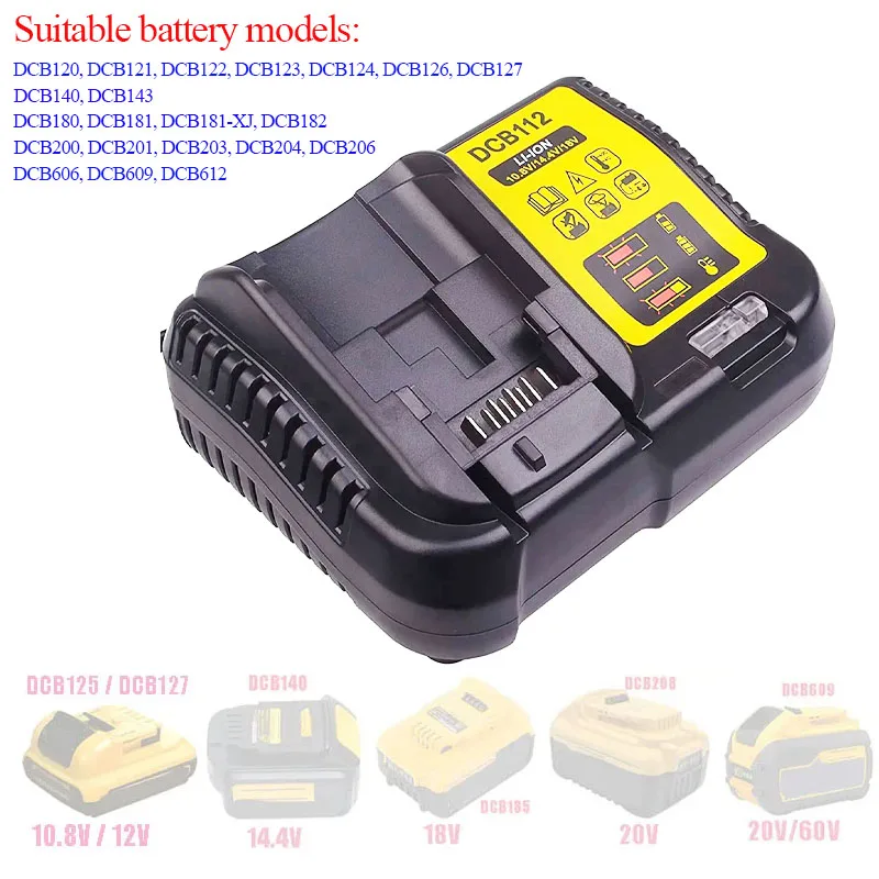 

DCB112 Li-ion Battery Charger For DeWalt 10.8V 12V 14.4V 18V 20V Battery DCB118 DCB101 DCB127 DCB609 DCB200 DCB140 DCB105