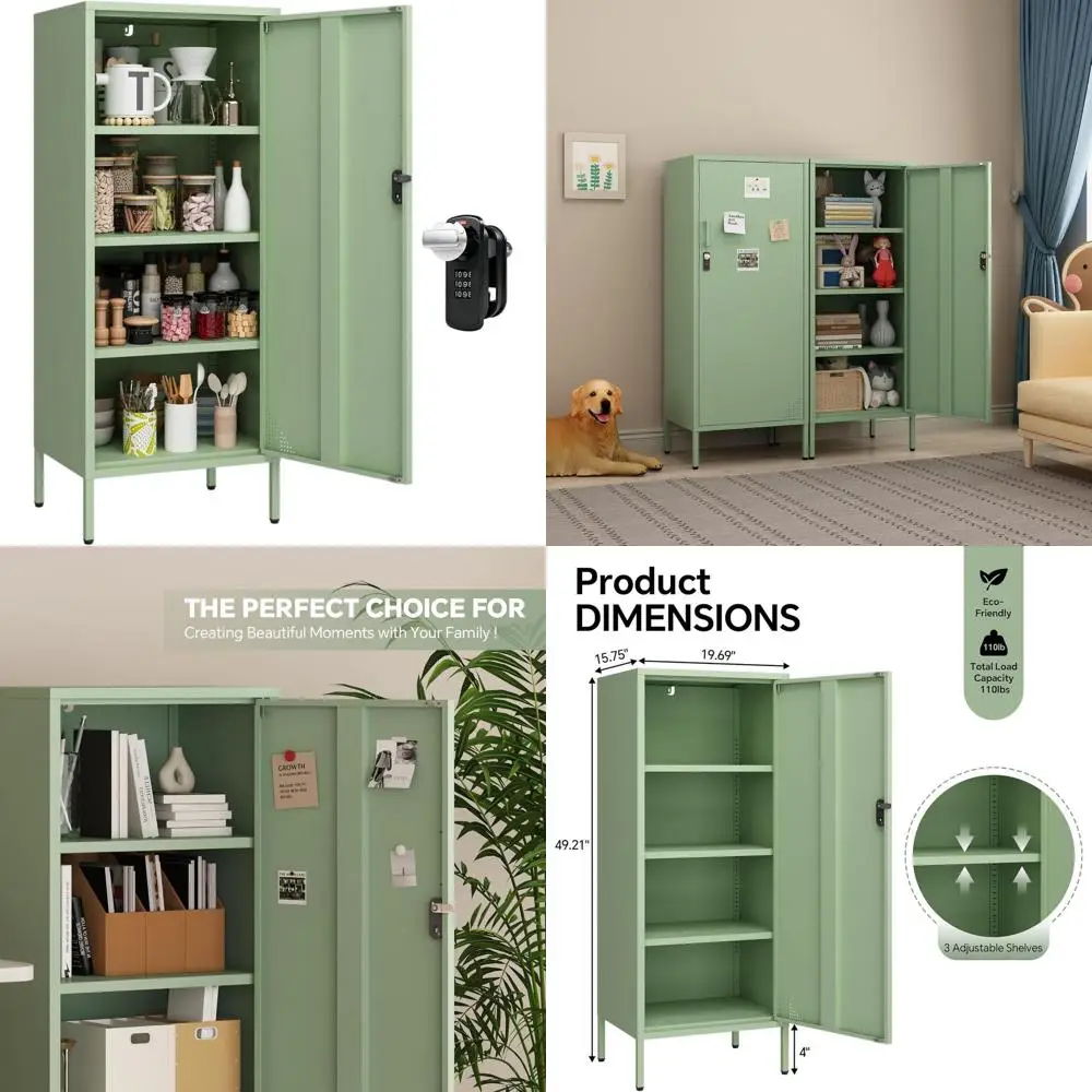 

Green 4-Tier Adjustable Metal Locker Cabinet for Home, School, Office, and Pantry Storage