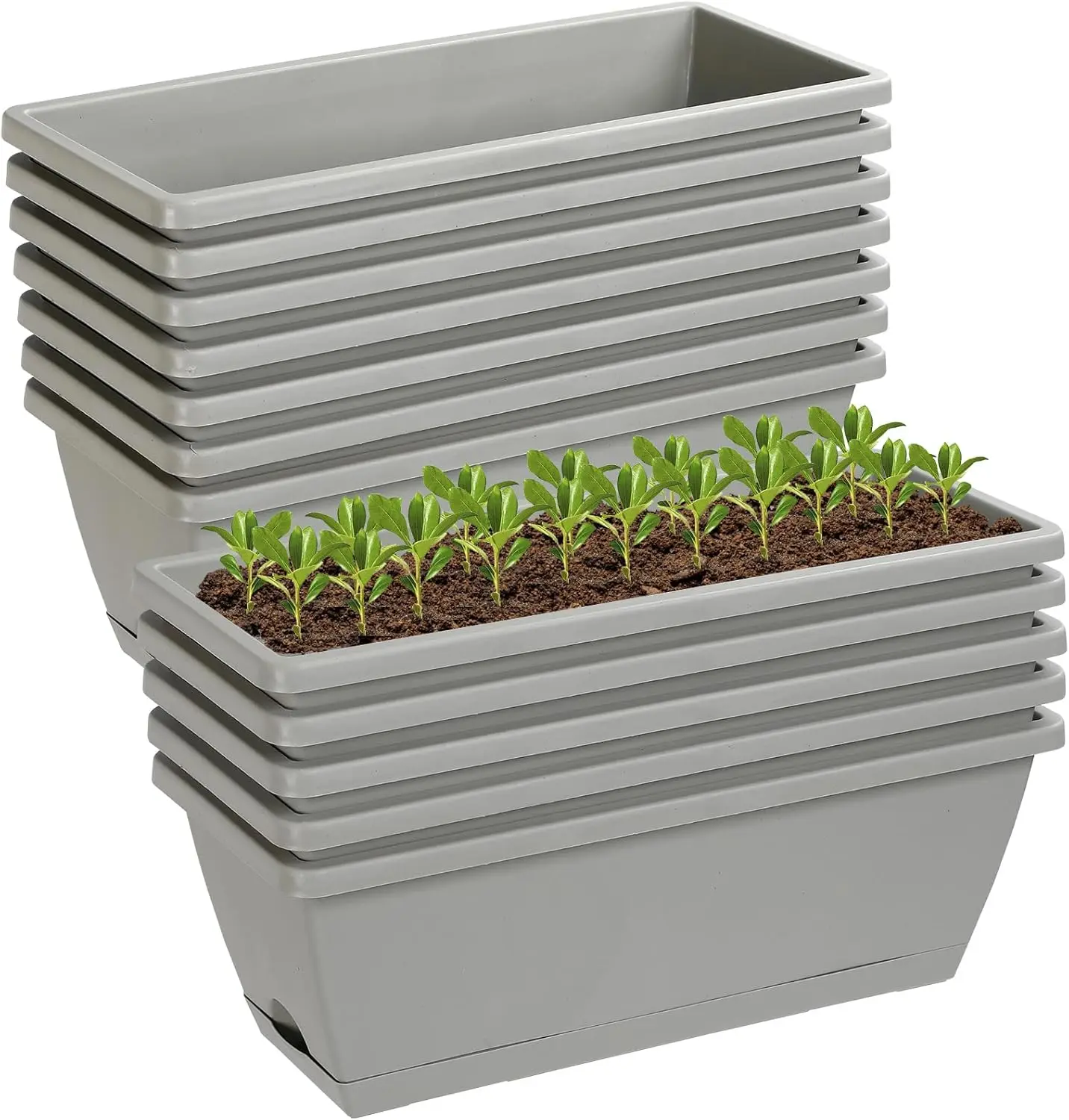 

12Pcs 17Inches Rectangle Planter Box with Drainage Holes and Trays Plastic Planters Flower Boxes Pots for Indoor Outdoor Plants