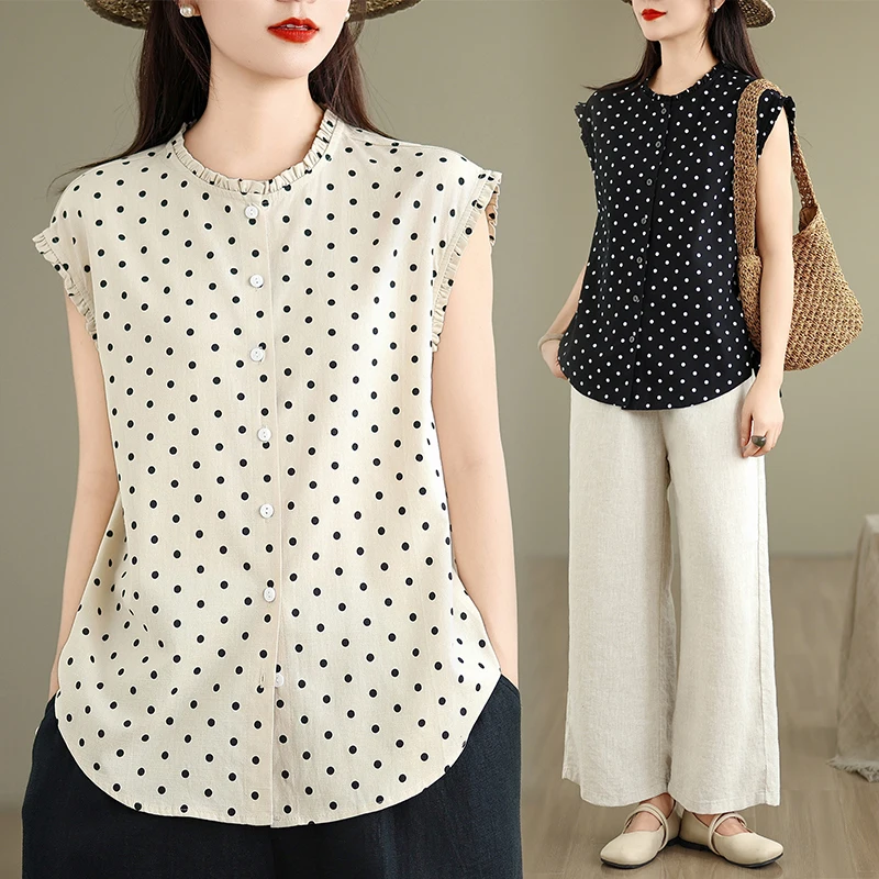 

High-End Women's Cotton Linen Sleeveless Shirt Jacket Vest Top Summer New Style Brand Large Size Commute Style Loose Fit