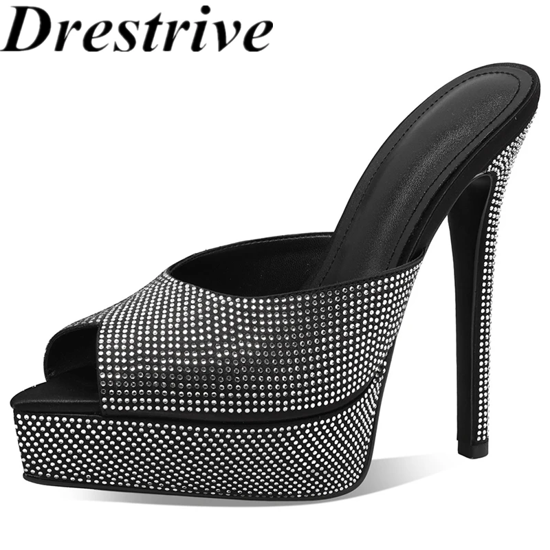 Drestrive 2026 New Sexy Women's Sandals Peep Toe Platform Pu Leather Summer Shoes Thin Supper High Heels Top Quality