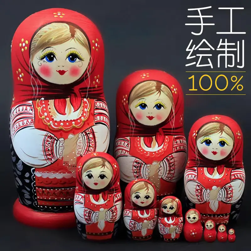 Hand painted matryoshka doll 10 layers featured creative ice and snow travel souvenir gift New Year's Spring Festival gift