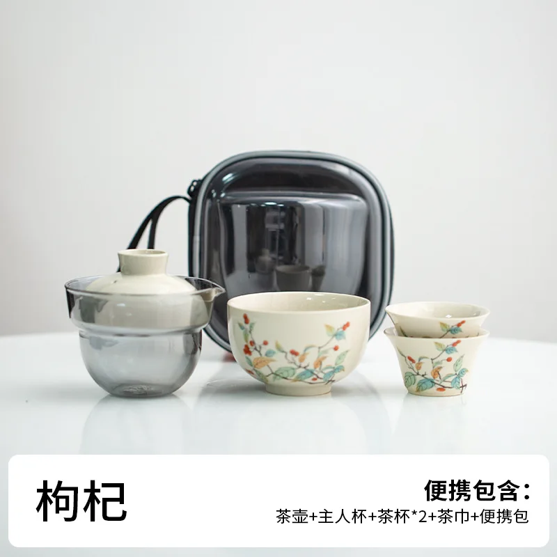 

Portable Travel Tea Set with Ash Infuser, Quick Brewing Cup, Outdoor Camping Storage Bag, Tea Set with One Pot and Three Cups