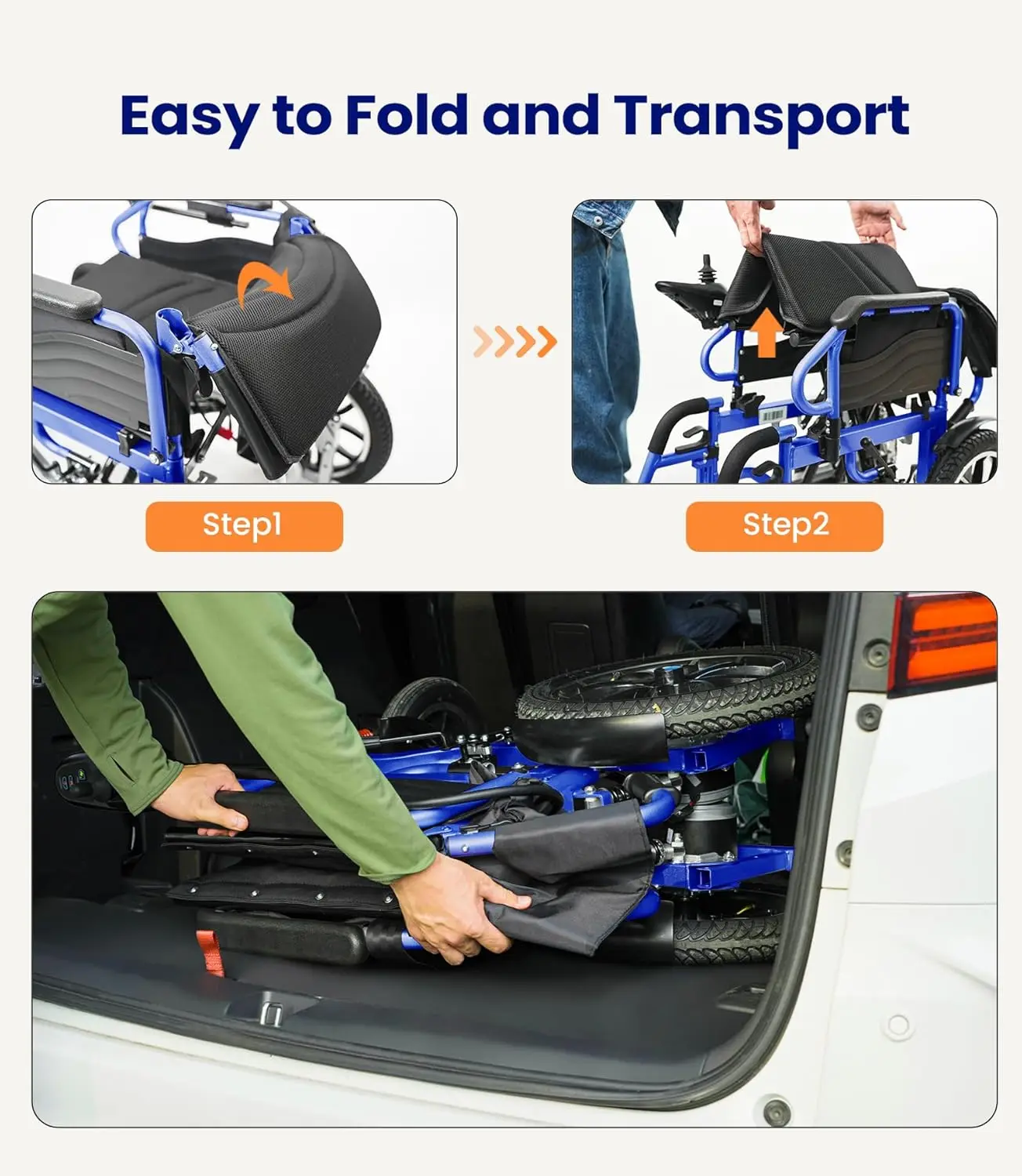 Elektrischer Faltbarer Leichter Rollstuhl bis 150kg 30km Outdoor mit 40cm Gummireifen Tragbarer Reise-Elektrorollstuhl – Detail 7
