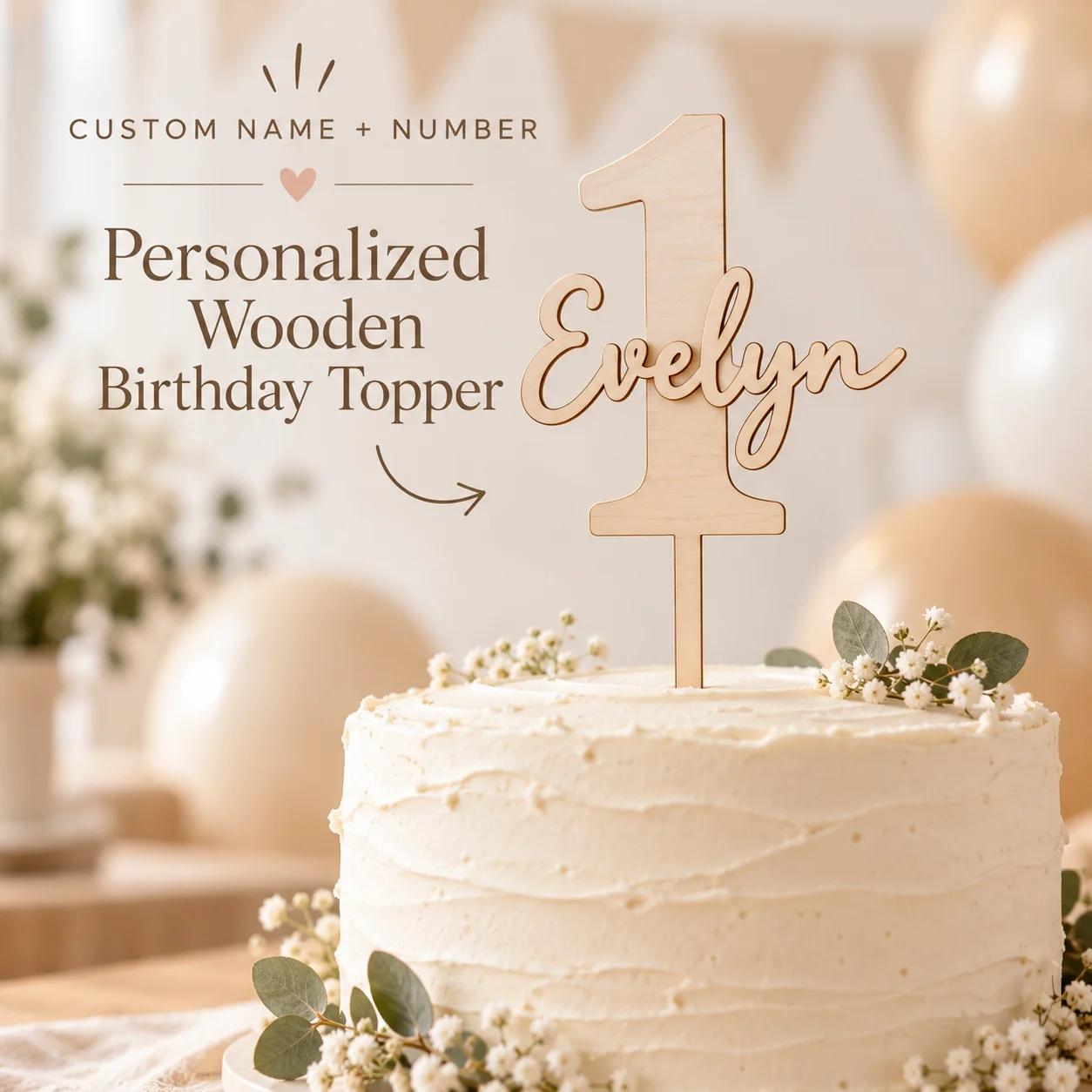 Custom Wooden Plaque Birthday Number Plaque Custom Engraved Name Blessing Date Sign 5mm Poplar Plywood Ornament for Cake Dessert