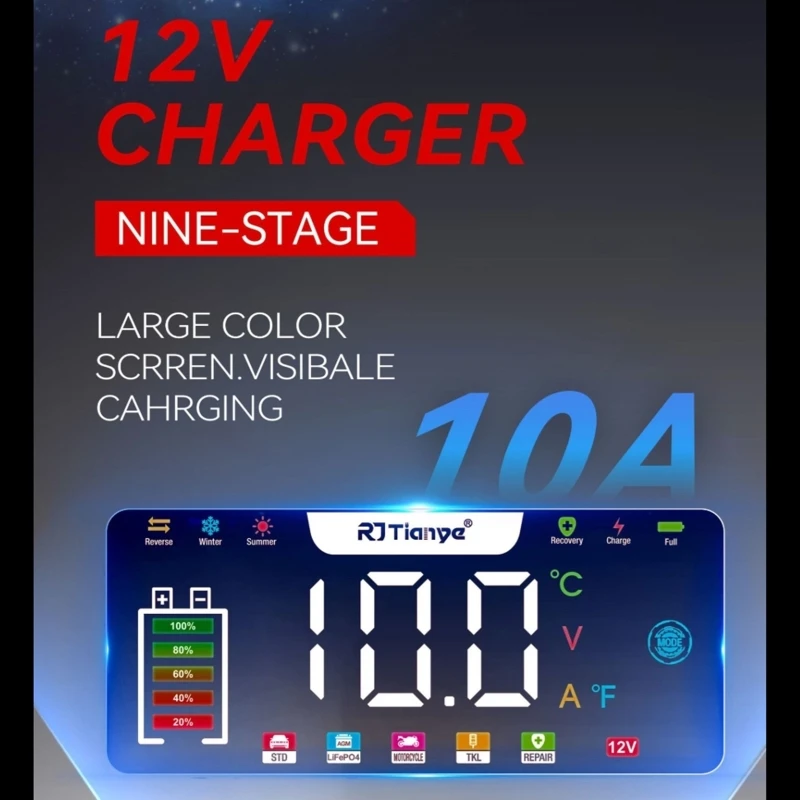 

Universal Efficient 12V 10A Car Battery Chargers Intelligent Chip Design Suitable For Multiple Vehicle Motorcycles Types D7YA