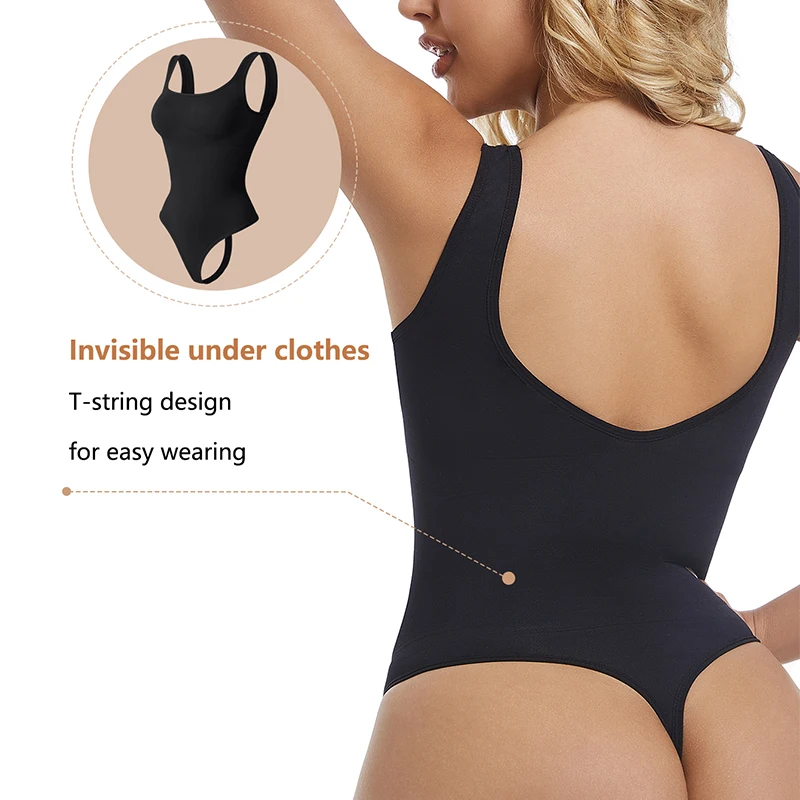 Bodysuits for Women Tummy Control Shapewear Seamless Square Neck Thong Bodysuit Sculpting Shaper Tank Top Jumpsuit