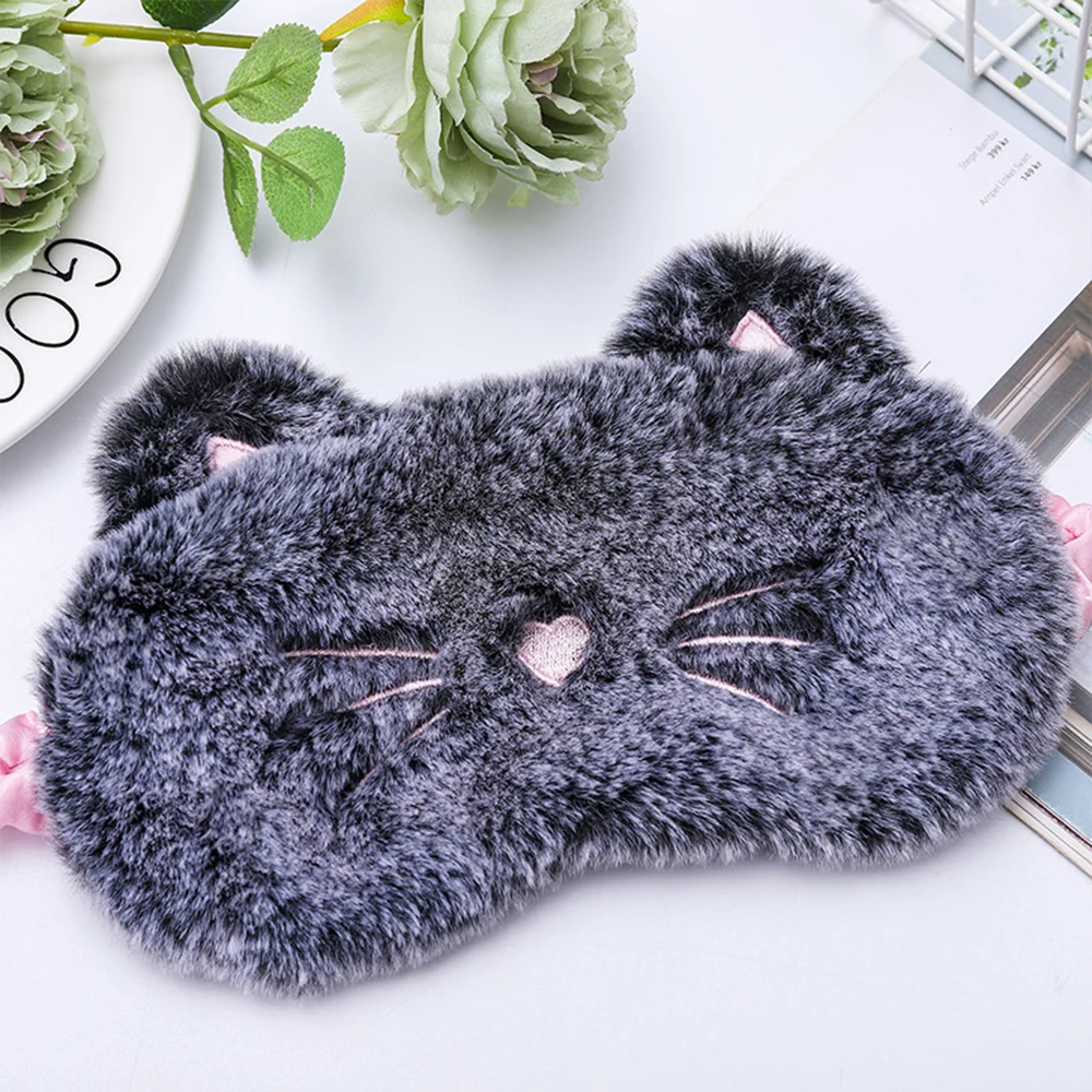Cute Cartoon Plush Multicolor Cat Sleeping Eye Mask Lightproof Sleep Eye Patches for Boys Girls to Sleep Well Soft Eye Covers