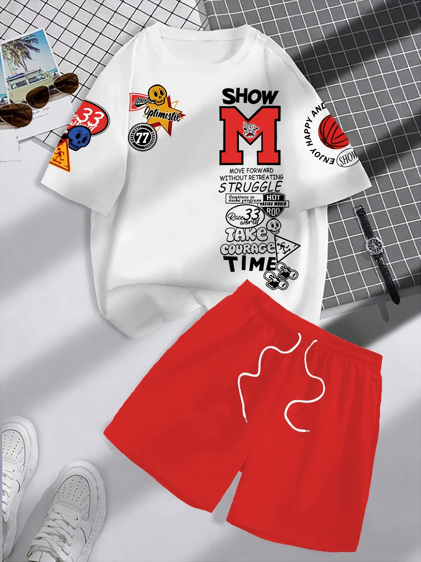 

The 2025 summer new men's suit features 3D printed cartoon graffiti patterns dynamic quick-drying breathable and lightweight