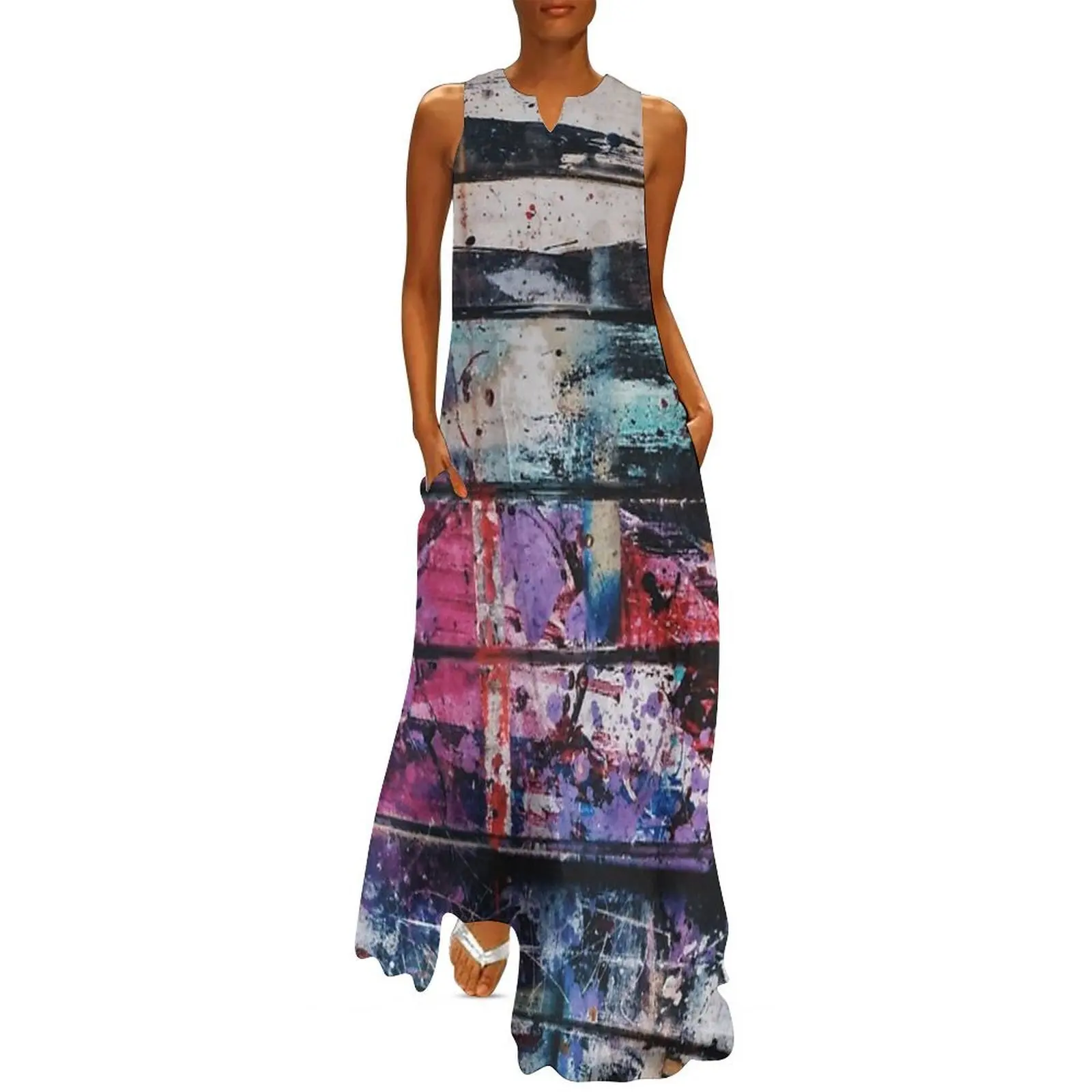 

ABGRAFFITI - WALL - ABSTRACT - WOOD PAINTING MIXED MEDIA Long Dress dress for women summer Party dresses