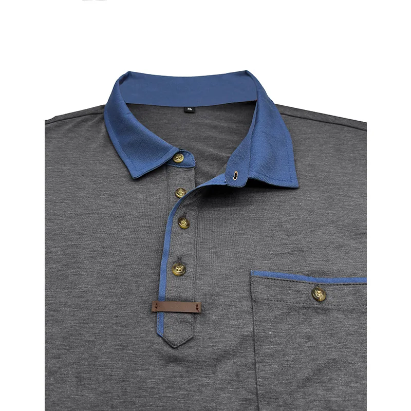 Langarm-Poloshirt für Herren, lässig, schmale Passform, Henley-Kragen, T-Shirt mit Tasche, Smart Blend Tops – Detail 23