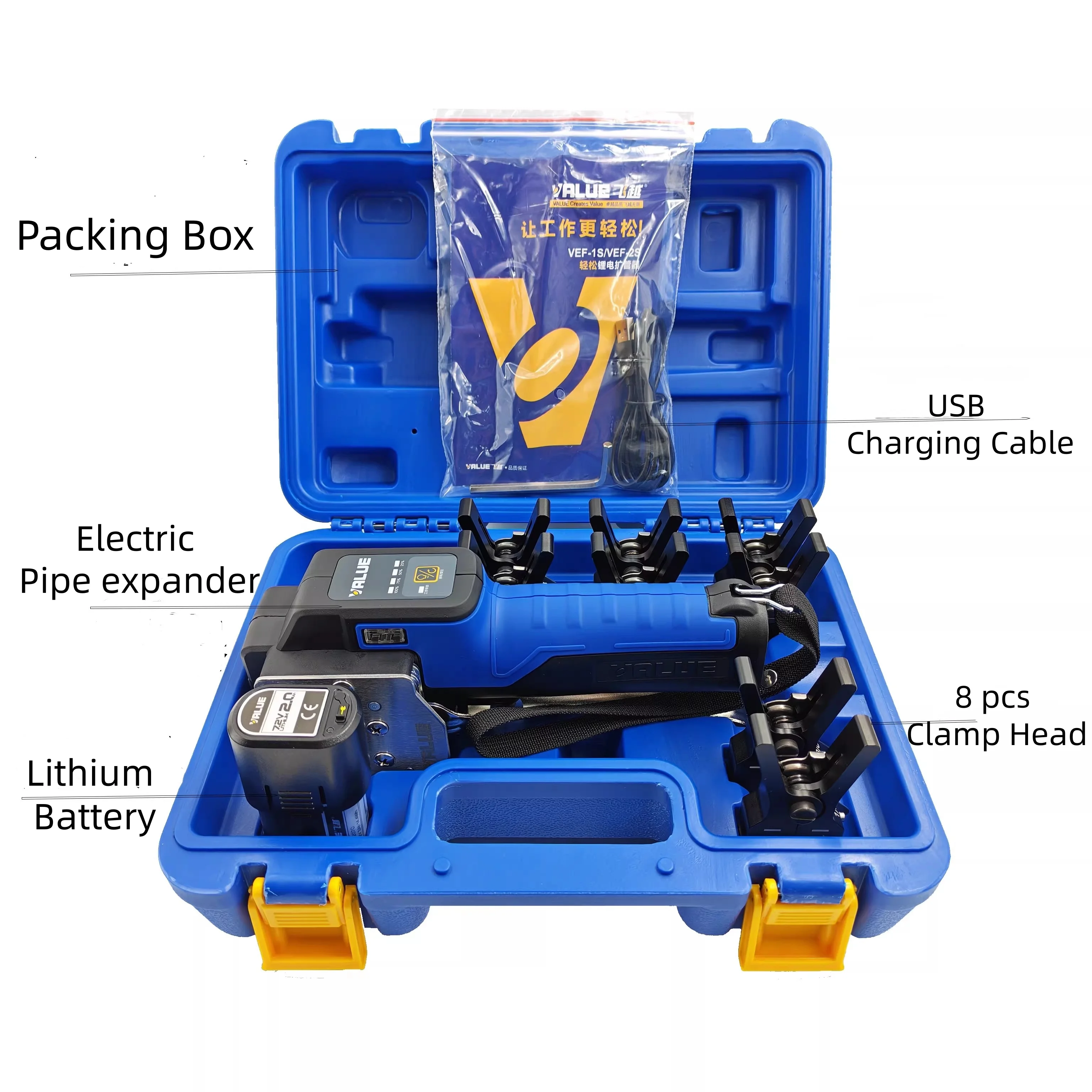 VEF-2S Cordless Electric Copper Tube Expander for HVAC & Refrigeration - Automatic Bell Mouth Tool for AC Pipes & Fittings