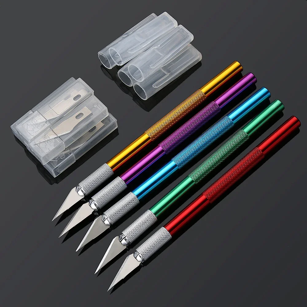 NEW Non-Slip Metal Scalpel Knife Tools Kit Cutter Engraving Craft knives + 5pcs Blades Mobile Phone PCB DIY Repair Hand Tools