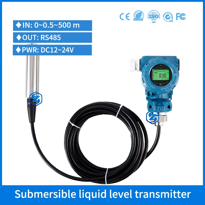 RS485 Submersible Liquid Inductive Level Sensor LCD Display 2m Sewage Water Tank Level Meter Dirty Water Pump Level Transmitter