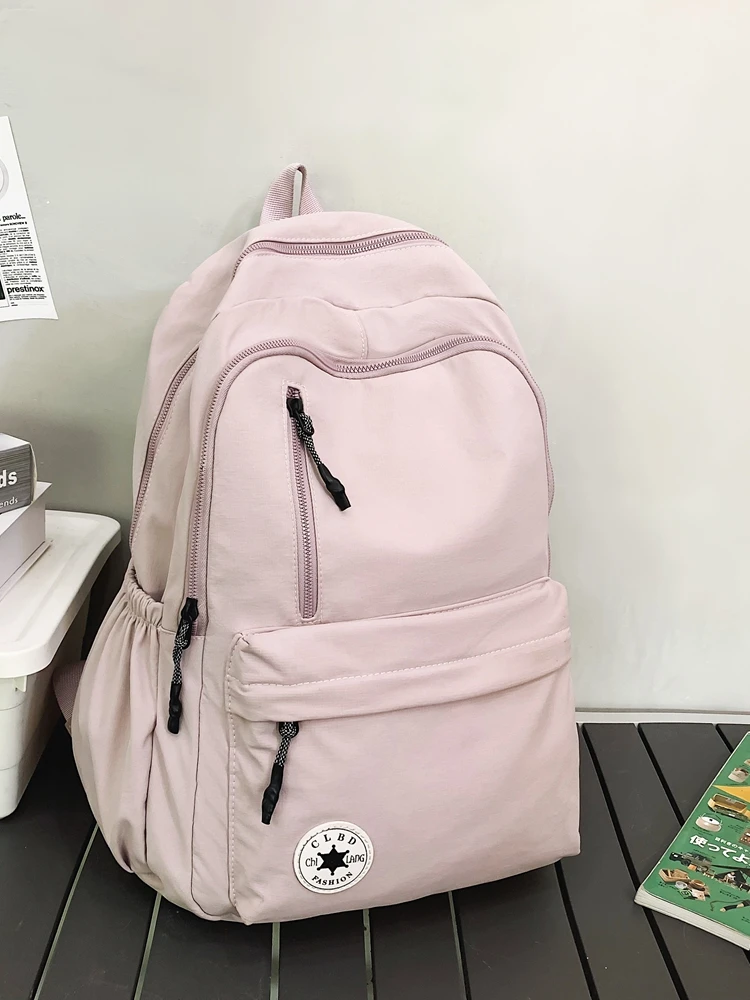 Waterproof Large Capacity Nylon School Backpack Smooth Zipper Solid Color Teens Casual Daypack Bag Student Supply