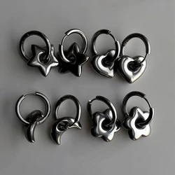 Punk Stainless Steel Y2K Chunky Flower Heart Star Hoops Hypoallergenic Alt Goth Punk Edgy Earrings Women Men Statement Jewelry
