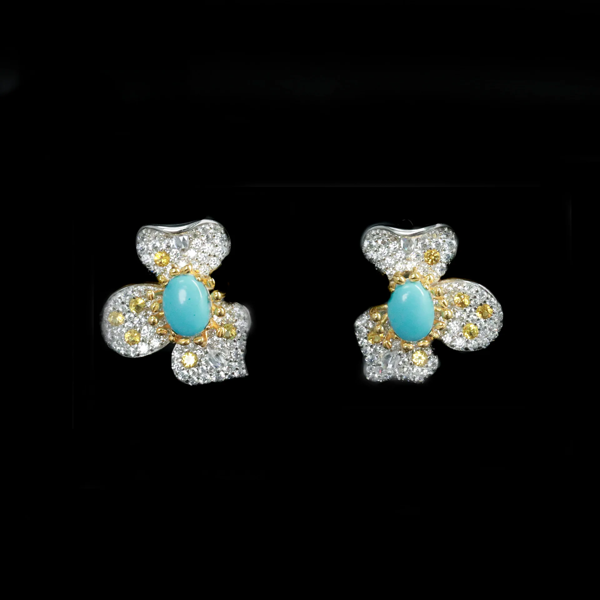 

New S925 Silver 18K Real Gold High Carbon Diamond 1ct Egg Faced Blue Pine Romantic Flower Earclap Wedding Jewelry