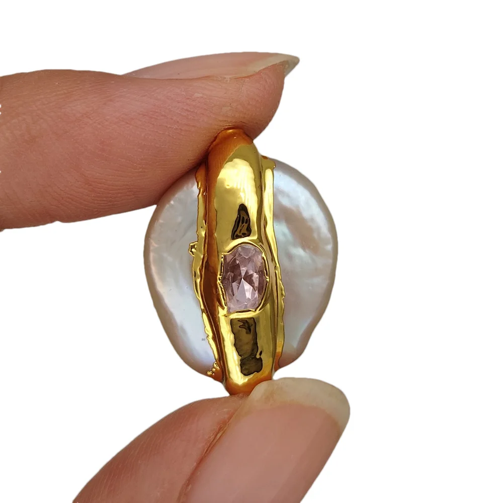 10 PCS Freshwater Cultured White Coin Pearl Beads Metal Bezel Jewelry Making DIY