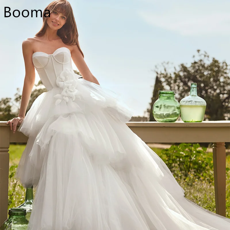 

Booma A-Line Strapless Flower Long Simple Tulle Elegant Wedding Dresses Sleeveless Brides Gown Custom Made 2025