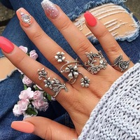 4 Pieces/set Popular Retro Fashion Personalized Engraving Rose Ancient Hollow Flower Vine Leaf Ring Group