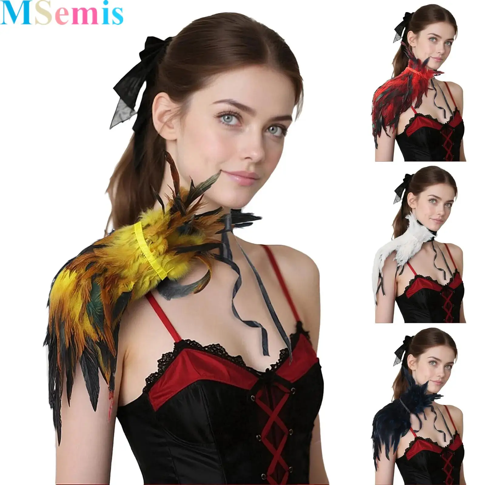 

Adults One-shoulder Lace-up Feather Cape Shawl Costume Accessory for Masquerade Ball Halloween Theme Party