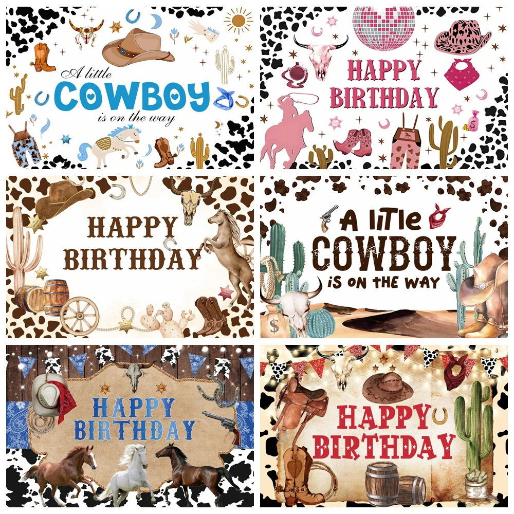 

Vintage Rustic Cowboy Backdrop Horse Hat Gun Cactus Western Cowgirl Boy Birthday Party Baby Portrait Photography Background Deco