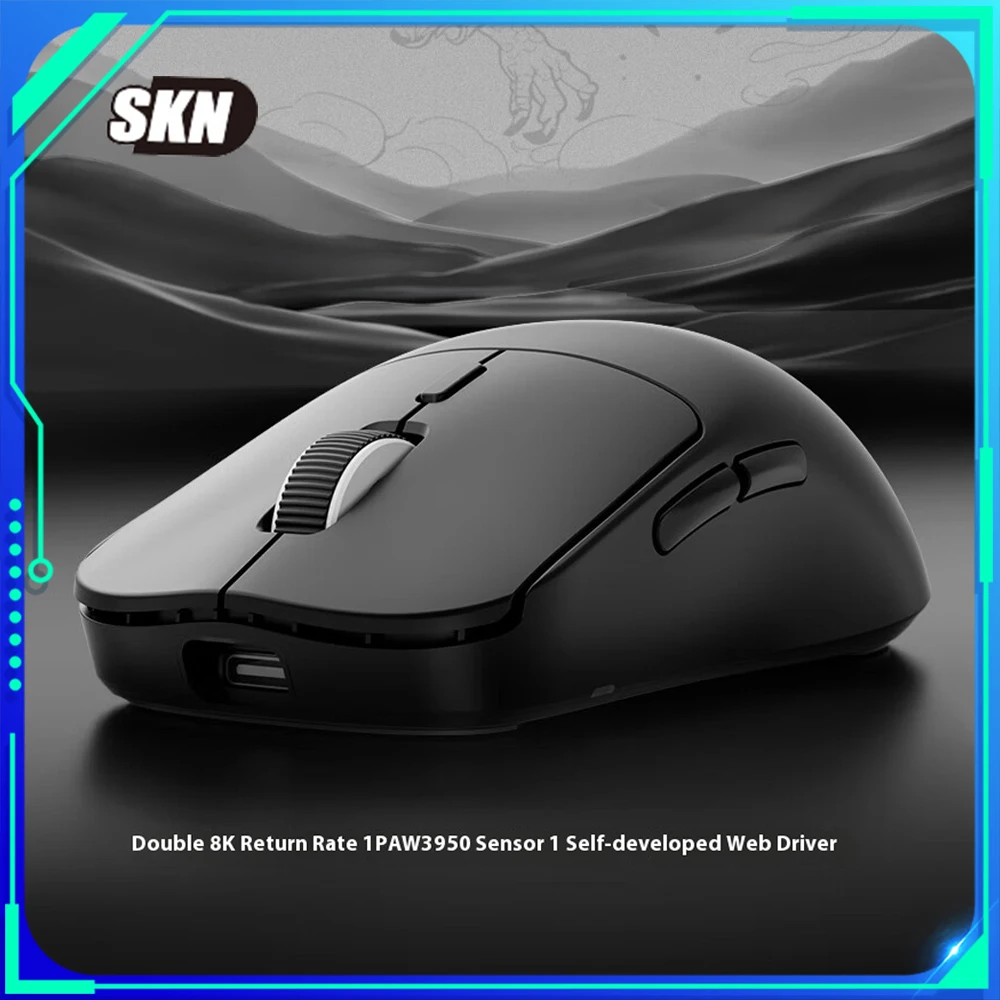 SKN Winged Dragon Wireless Gaming Mouse Tri-mode E-sports Dual 8K Paw3950 Lightweight Low Latency FPS Mouse Custom PC Gamer Mice