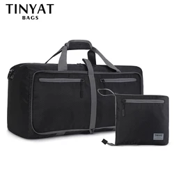 TINYAT Men Folding Travel Bag Protable Women Tote Bag Large Capacity Waterproof Nylon Travel Duffel Bag Black luggage Male