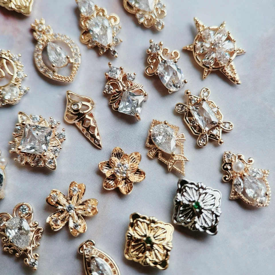 10 piezas, zirconio real de lujo, figuras de aleación para uñas, accesorios 2