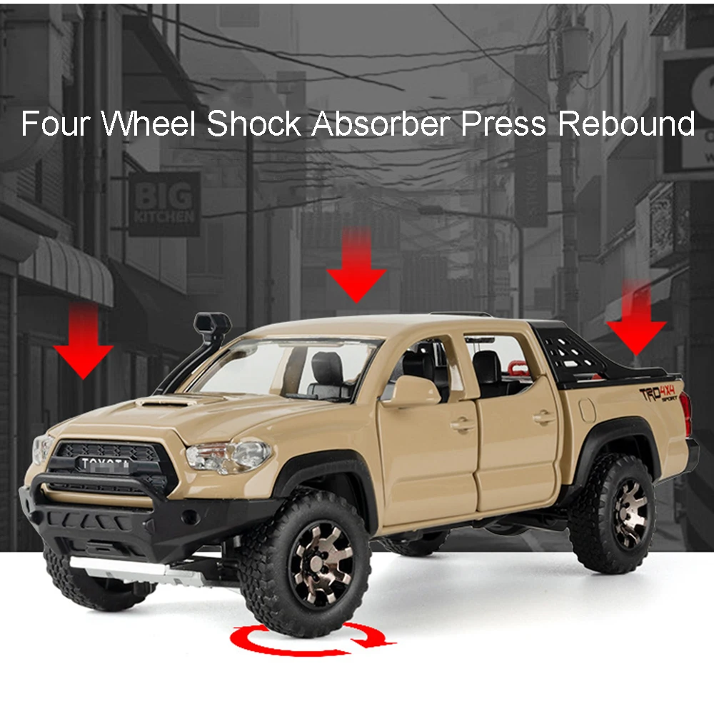 1:32 Tacoma Tundra Pickup Model Speelgoedauto's Legering Diecast Geluid Licht Deuren Geopend Trek Mini Terreinvoertuigen Ornament Modellen