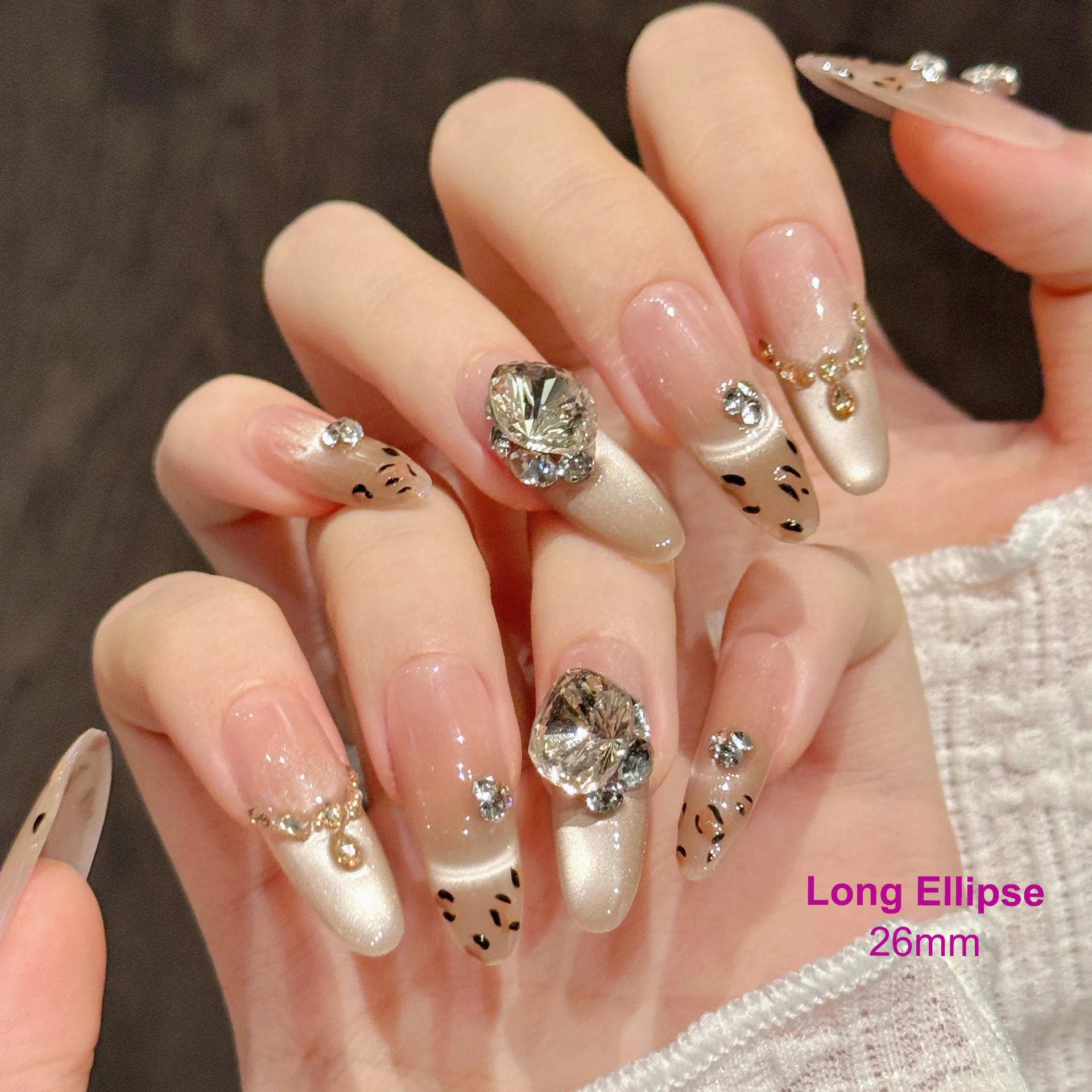 

YH001-15 Handmade Press on Nail 10pcs Gilded cat eye leopard print fashion French fake nail patch