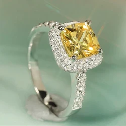 Huitan Bright Yellow CZ Finger Rings for Women Gorgeous Wedding Bands Accessories Temperament Lady's Rings Party Fashion Jewelry