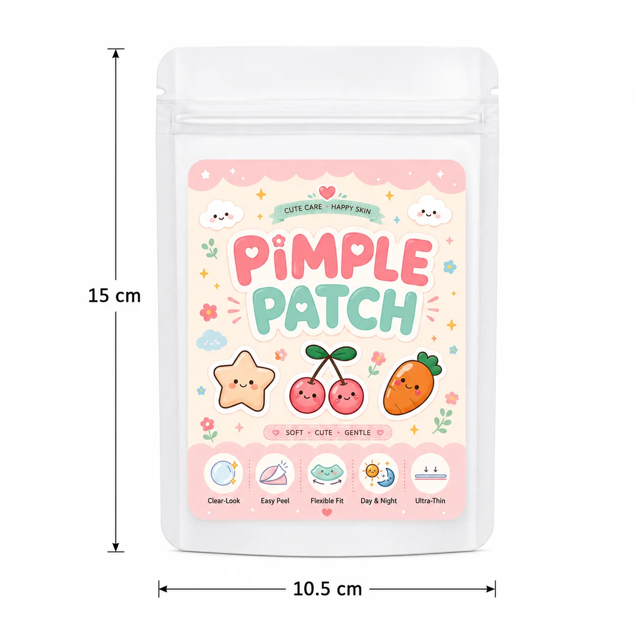 60/120/240 Pcs Cute Cherry Carrot Star Pimple Patches, Gentle Spot Covers for Fresh Clear-Look Skin Care