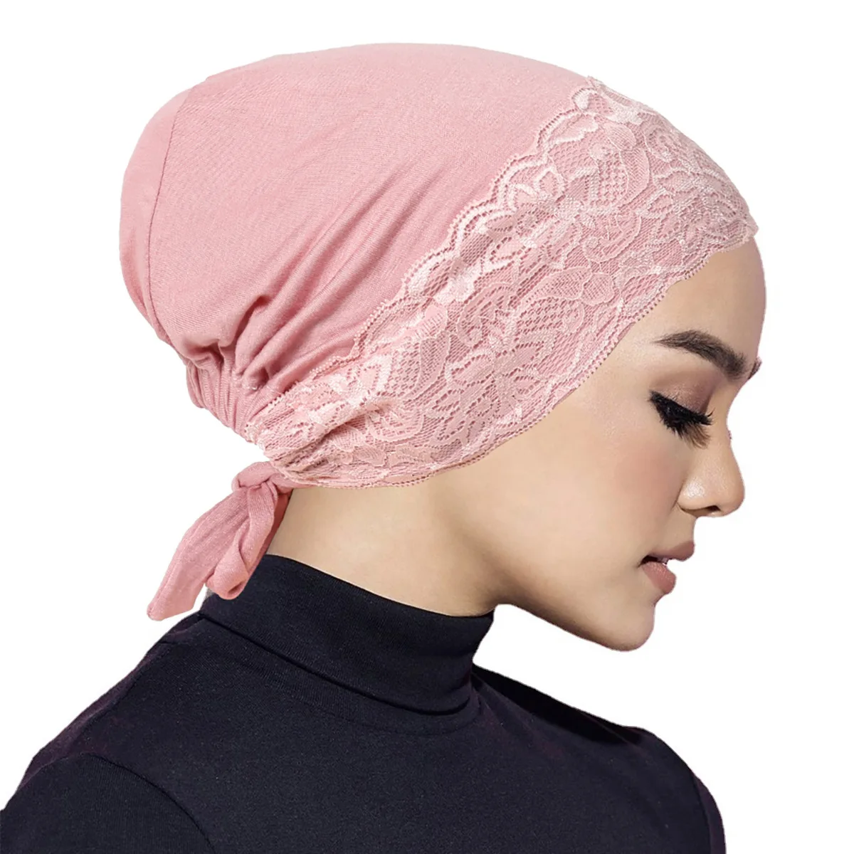 New Solid Color Cotton Elastic Ninja Cap Lace Headscarf Muslim Women Inner Hijab Hat Cancer Chemo Headwear Turban Turbante Mujer