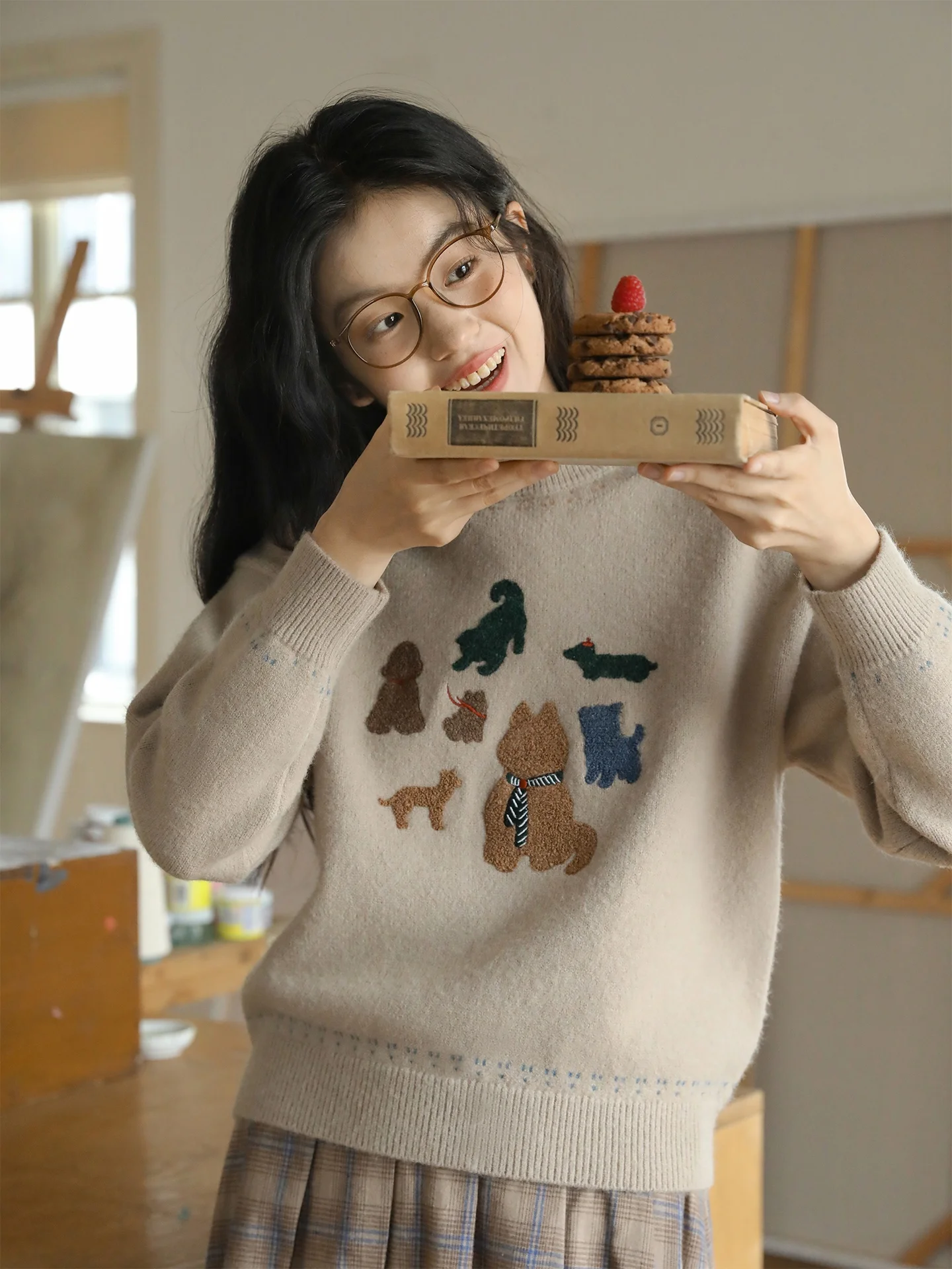 

Женский свитер оверсайз Nesoulum с вышивкой в виде животных, винтажный, в стиле Lazy Sle, с длинными рукавами и круглым вырезом, для осени и зимы